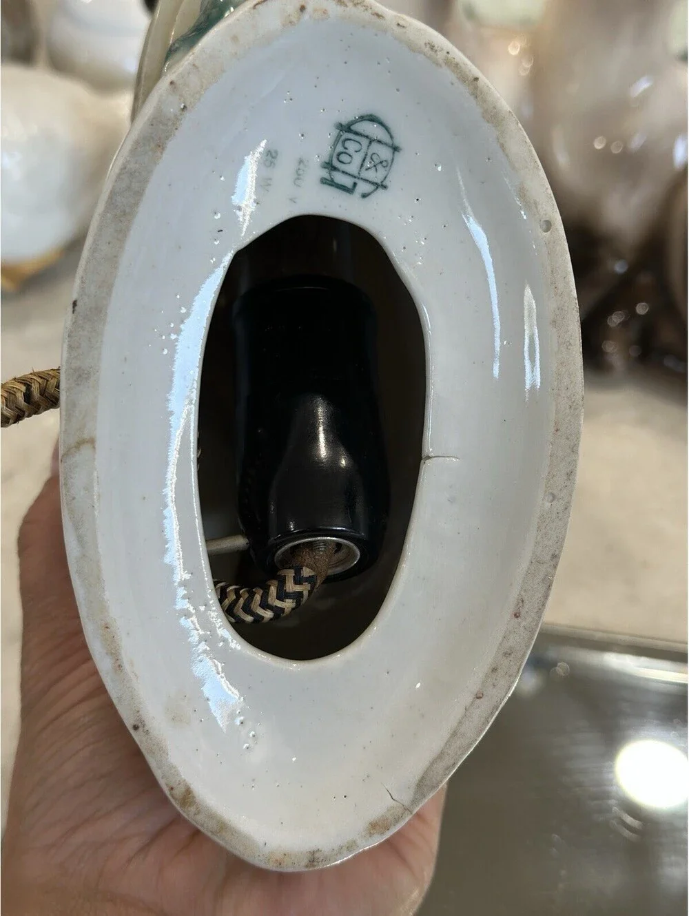 vintage ceramic ship lamp Heinz & Co, porcelain Made Germany